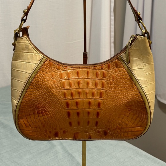 Brahmin Cream, Brown and Green Crocodile Pattern Shoulder Bag Vintage? - Picture 3 of 15